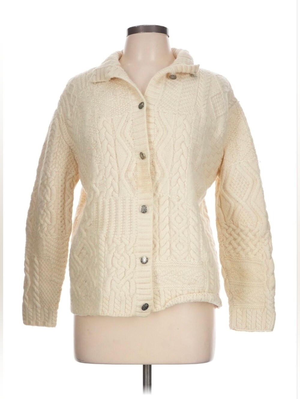 Vintage Ralph Lauren Aran Hand Knit 100% Wool Nordic Snowflake Cardigan Womens L